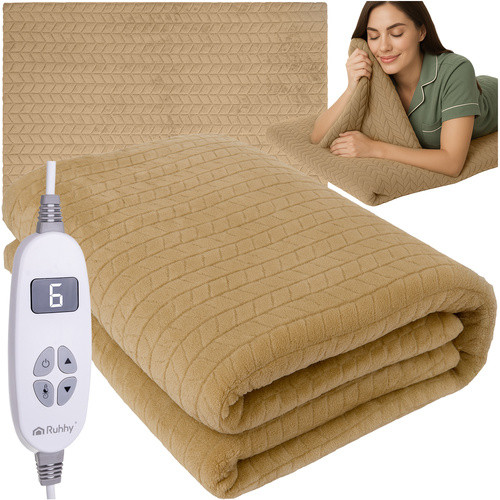 Patura electrica dubla 180 x 130 cm, telecomanda, 10 moduri, poliester moale, bej - imagine 9